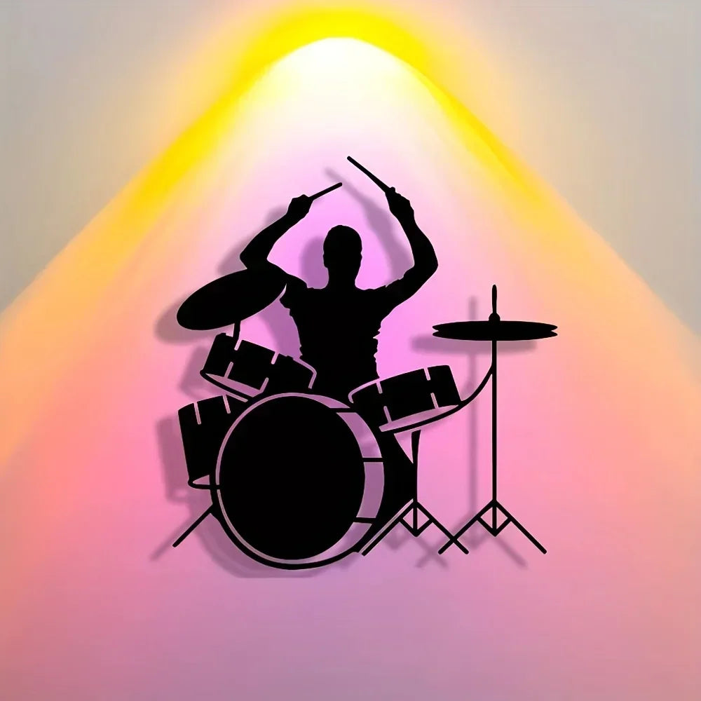 1pc wrought iron wall decoration for men playing drums, suitable for living room, bedroom, music room, suitable for music lovers