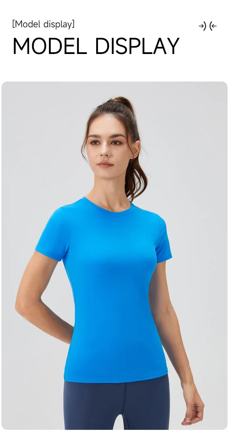 2024 Women Sports Shirt Tight Yoga top Quick Dry Gym Top Outdoor Short Sleeve Running Sportswear Women T-shirts - Elanique