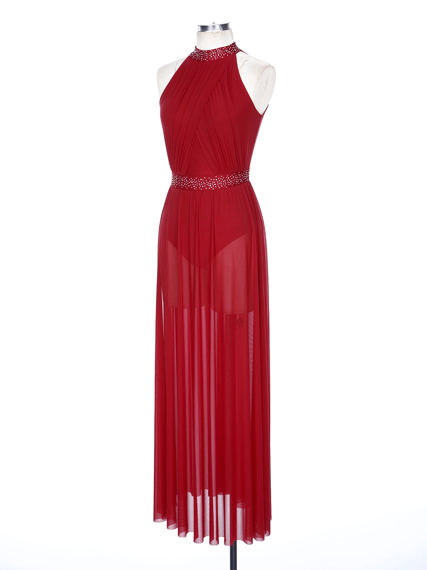 Women Lyrical Contemporary Ballroom Modern Dance Costume Dancing Prom Gown Side Split Maxi Dress for Ballet Gymnastics Skating