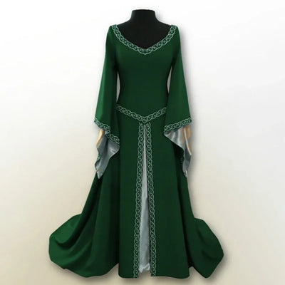 Women Ladies Medieval Renaissance Dress Wedding Party Cosplay Costume V Neck Maxi Dress Robe Fashion