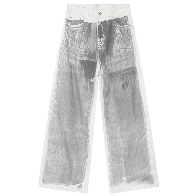 Men's White Baggy Jeans Dirty Printed Grunge Y2K Loose Straight Denim Pants Harajuku Oversized Streetwear Jeans Trousers Male