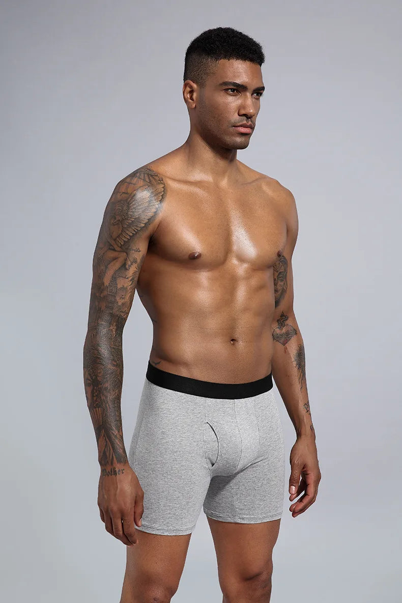Long Boxer For Man Cotton Men's Panties Family Print Boxershorts Mens Open Front Underwear Sexy Male Underpants Shorts