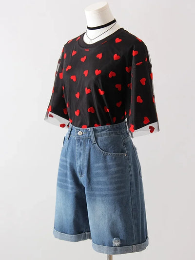 Women Denim Shorts Ripped Wide Leg Black High Waist Short Jeans Straight Leg Blue Denim Shorts For Women Summer Jean Shorts