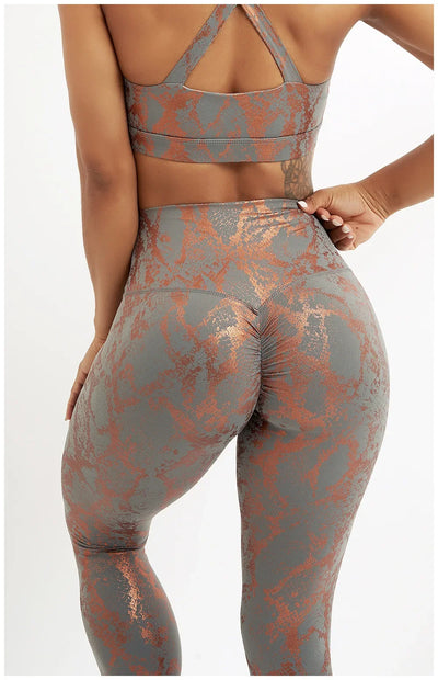 Snake Printed Yoga Pants Gilded Stretch Buttocks Sexy Casual Skinny Pants  For Women High Waist Elastic Fitness Sporty Leggings