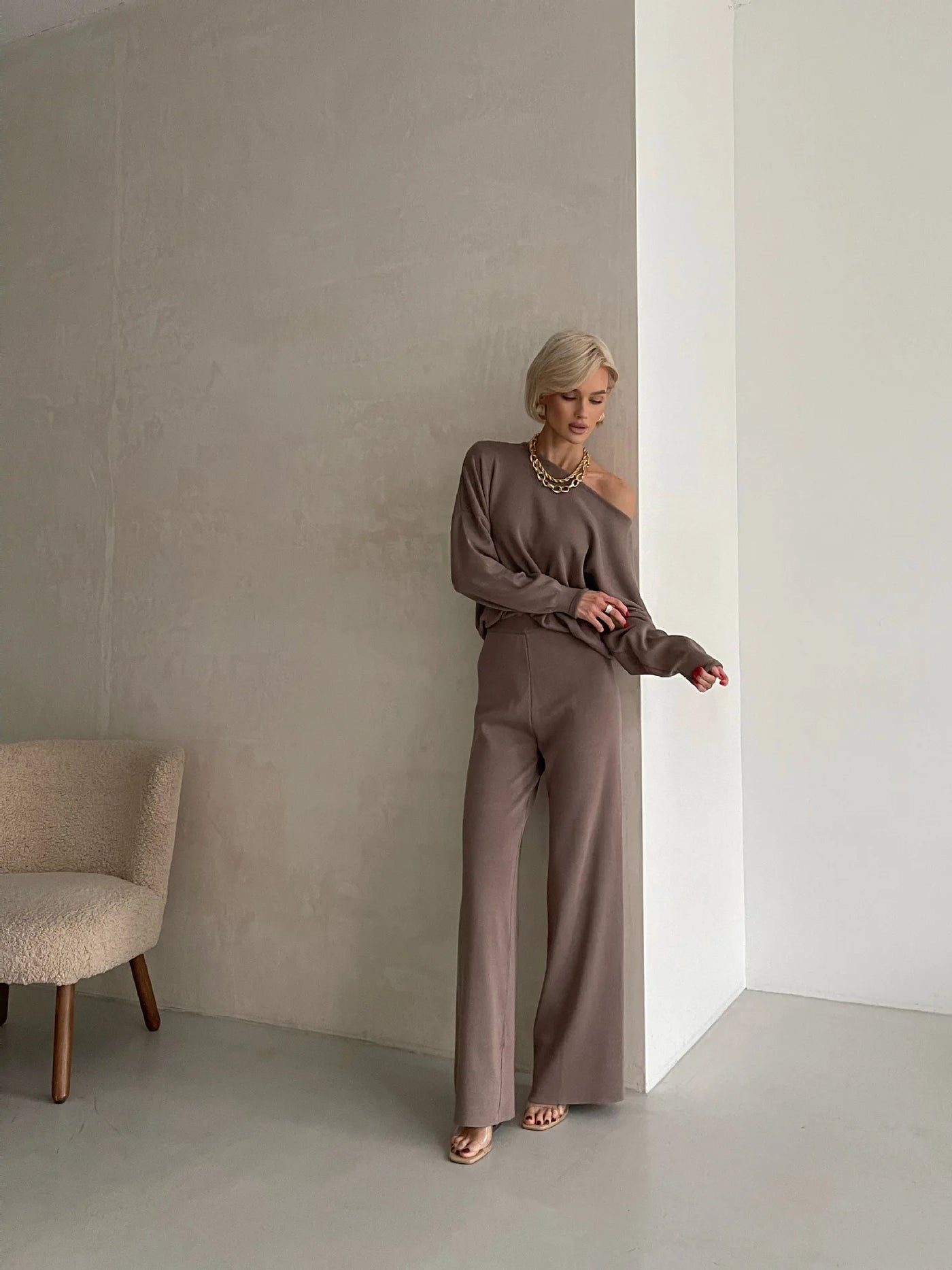 Elegant Loungewear Knitted 2 Piece Set Knit Pants and Sweater Suit Women Casual Winter Knitted Two Piece Sets Women 2024