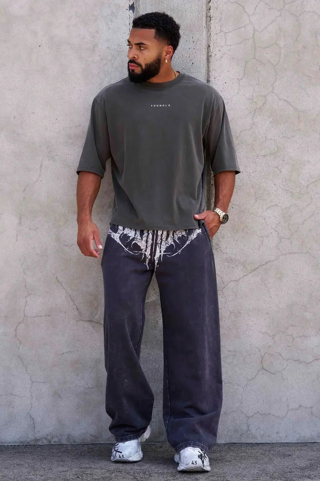Men's straight legs wide pants fitness training casual sports outdoor running trousers fashion American style brand sports pants