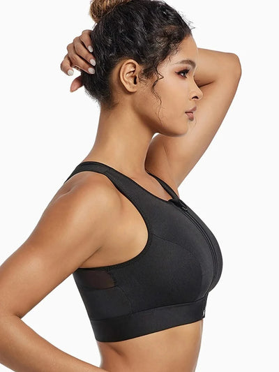 Plus Size Sports Bra for Women High-Strength Shock-Absorbing Gathering Top Running Zipper No Steel Bracket Underwear Yoga Vest
