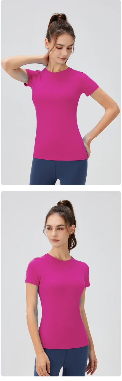 2024 Women Sports Shirt Tight Yoga top Quick Dry Gym Top Outdoor Short Sleeve Running Sportswear Women T-shirts - Elanique