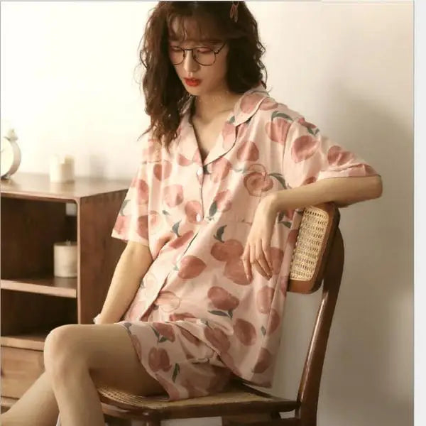New Women Sleepwear Cartoon Pajamas Female Short  Pants Short Sleeved Summer Spring Loungewear Fashion Home Clothing Homewear