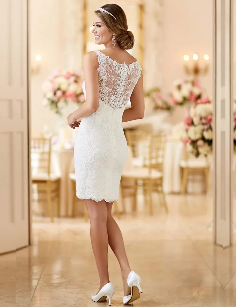 Customized Beach Wedding Dress With Detachable Skirt See Through Back Bridal Gowns Lace Appliques Sleeveless Vestidos De Mariee