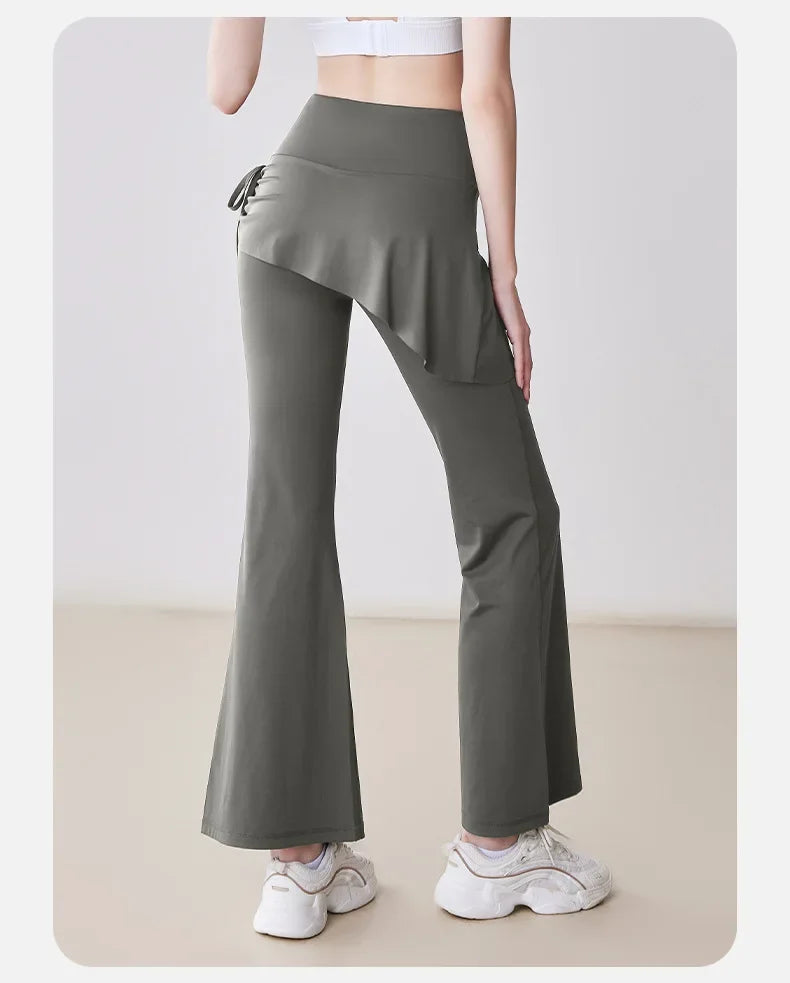 New Flared Culottes for Women Fake Two Micro-flared Pants Wrinkle High Waist Lift Hip Yoga Pants Slim-fit Elastic Waist Rope
