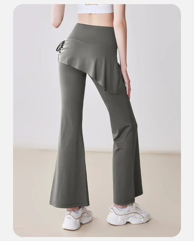 New Flared Culottes for Women Fake Two Micro-flared Pants Wrinkle High Waist Lift Hip Yoga Pants Slim-fit Elastic Waist Rope