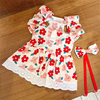 Pet Dog Clothes for Small Dogs Summer Dog Dress Fashion Print Puppy Princess Skirt Cute Flying Sleeve Cat Dress Pet Dog Costumes
