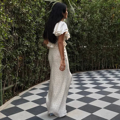 Womens Dresses 2025 Summer New Woman Clothing V Collar Ruffles Sleeve High Waist Long One-piece Dress Gown
