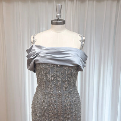 Luxury Dubai Off the Shoulder Evening Dress for Women 2025 Elegant Beads Slit Mermaid Formal Wedding Prom Party Gown Customized