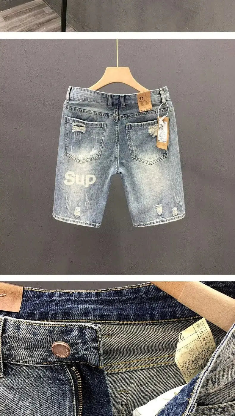 Fashion 2023 Summer Men's Blue Casual Solid Denim Jean Shorts with Ripped Holes Wash Designer Clothes Designer Men's Jeans