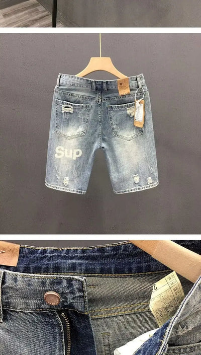 Fashion 2023 Summer Men's Blue Casual Solid Denim Jean Shorts with Ripped Holes Wash Designer Clothes Designer Men's Jeans