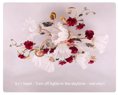 Home Decor Pastoral Retro LED Ceiling Lamp Warm Romantic Flower Chandeliers Fixtures for Living Room Bedroom Lighting Luminaire