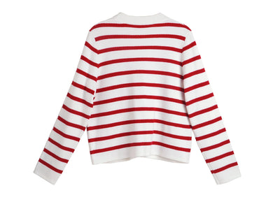 OLrain Wool Blend Striped Cardigan Women 2025 Spring Commute Embroidery V Neck Long Sleeve Chic Button Knitwear M56QZ86390
