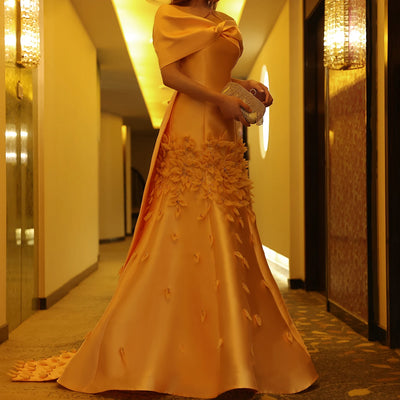 Sharon Said Luxury 3D Flowers Blush Pink Satin Mermaid Evening Dress Off Shoulder Women Wedding Prom Party Gown SS464 Customized