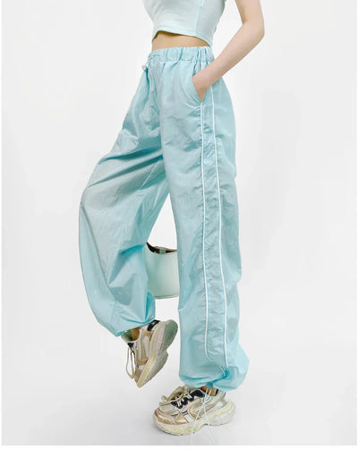 Women's Wide-Leg Joggers Adjustable Ankle Cuffs Side Stripes Drawstring Waist Lightweight Streetwear