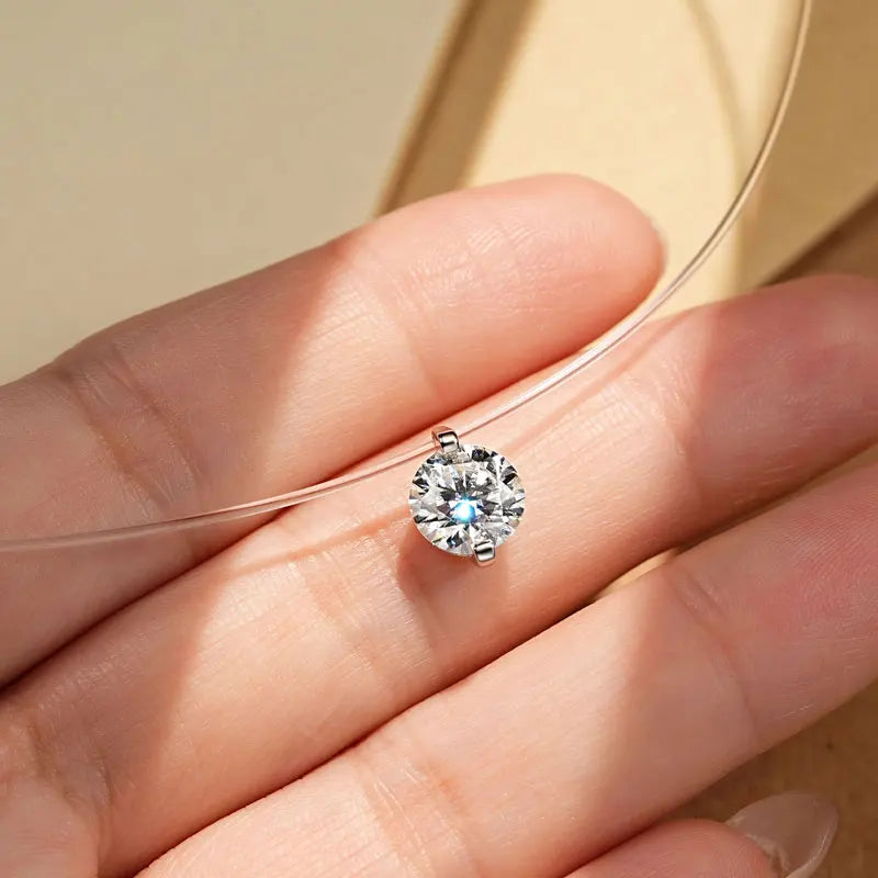5mm 6.5mm 8mm Moissanite Pendant 925 Silver Solitaire Necklace for Women Invisible Fish Line Chain Jewelry Valentine's Gift 2025