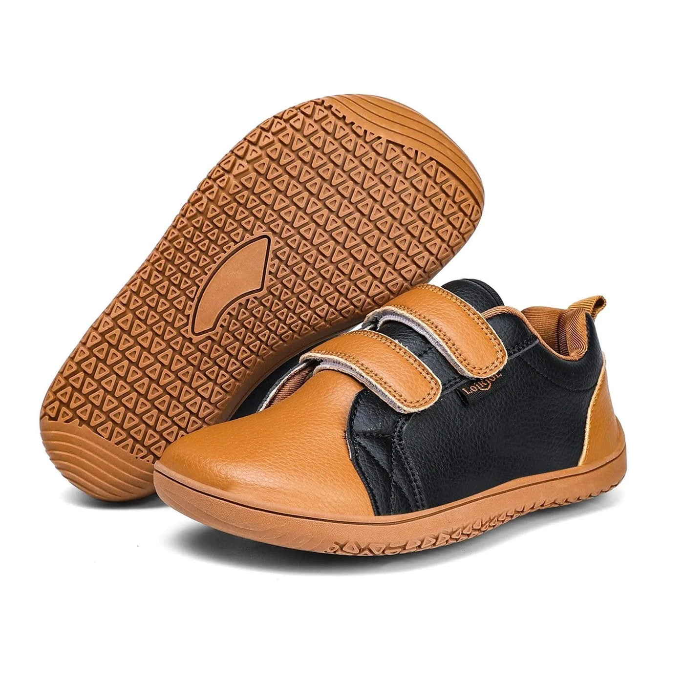 Kids Lightweight Hook Loop Artificial Leather Walking Shoes | Boys Girls Wide Toe Minimalist Fashion Flat Sneakers