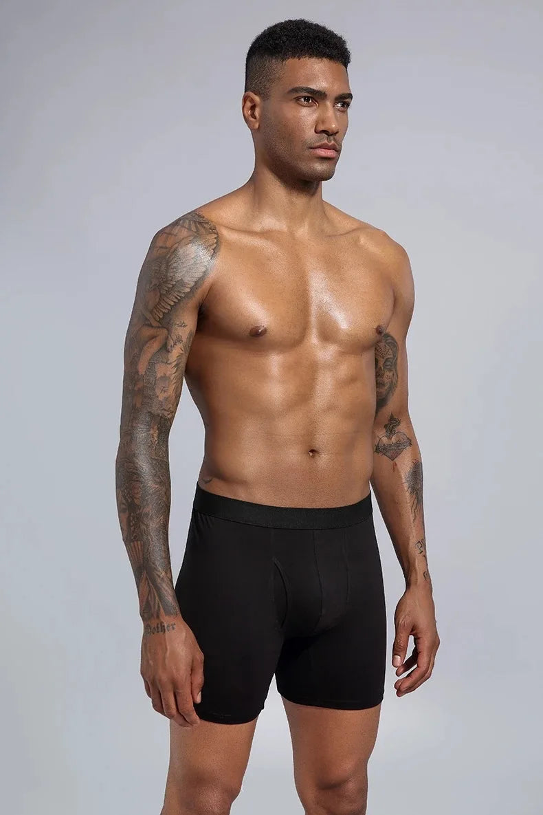 Long Boxer For Man Cotton Men's Panties Family Print Boxershorts Mens Open Front Underwear Sexy Male Underpants Shorts