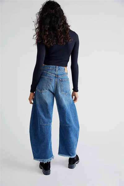 Imcute Women Casual Wide Leg Baggy Denim Pants Mid Waist Boyfriend Loose Jeans Y2k Vintage Barrel Jeans Streetwear
