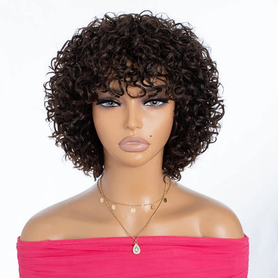 Short Curly Human Hair Wigs for Black Women 8 inch Short Curly Wigs for Black Women No Lace Front Human Hair Wigs (WIG P4/27)