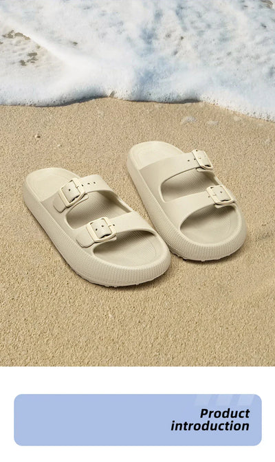 Women's Slippers Fashion Thick Sole Double Buckle Sandals Men Pool Beach Garden Quick Dry Open Toe Indoor Outdoor Shoes