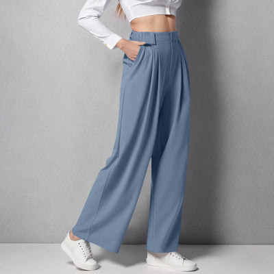 Wide Leg Pants Elastic High Waist Casual And Versatile Suit Pants For Female Simple Fashion Nine Length Trousers With Pockets