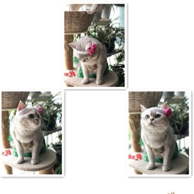 Pet Apparel Cat Bikini Headwear Straw Skirt Handwoven Wool Cat Collar Headwear 3-piece Set Pet Clothes Costume Puppy Clothes
