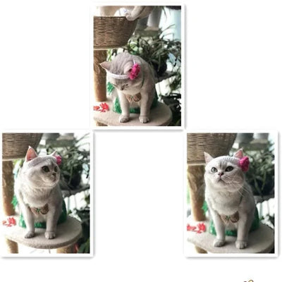 Pet Apparel Cat Bikini Headwear Straw Skirt Handwoven Wool Cat Collar Headwear 3-piece Set Pet Clothes Costume Puppy Clothes