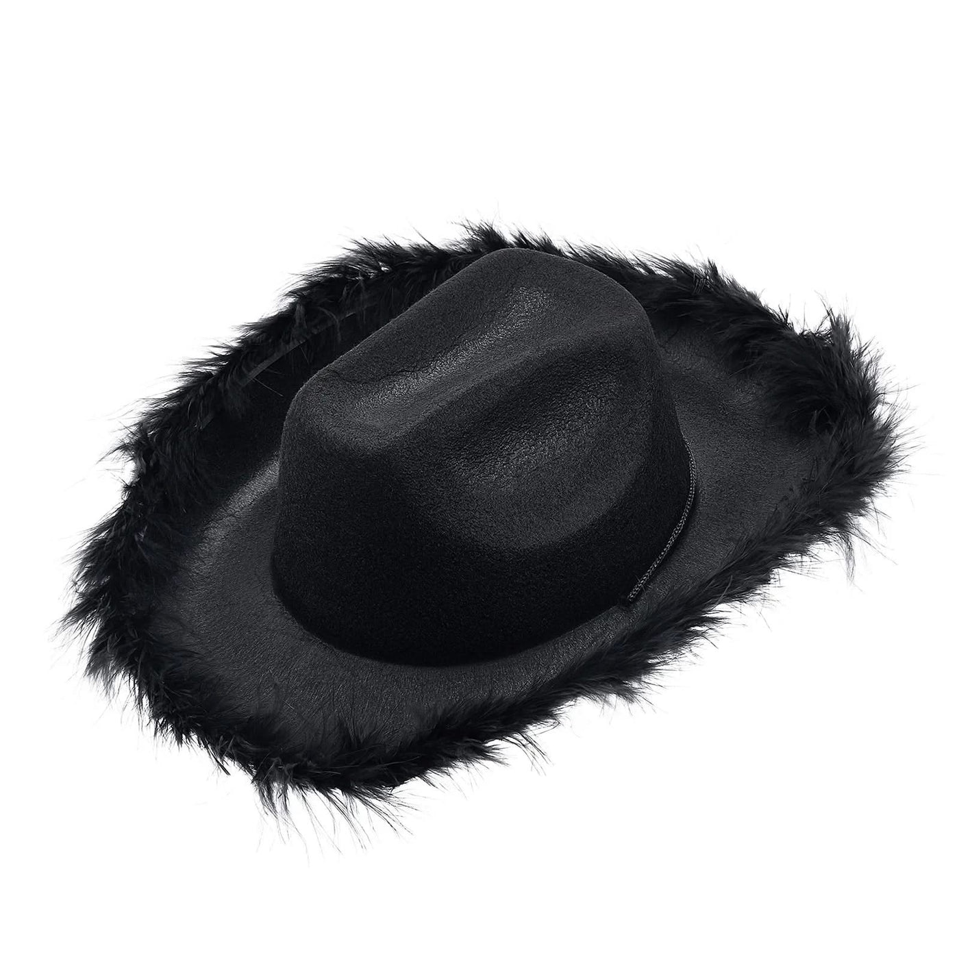 Women's Cowboy Hat, Adult Solid Color Furry Trim Wide Brim Hat Female Cap for Dating Party