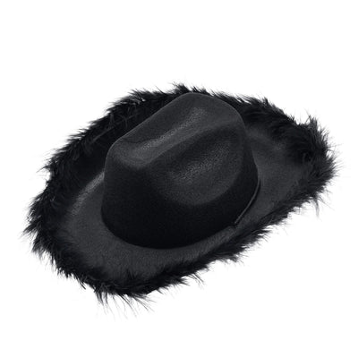 Women's Cowboy Hat, Adult Solid Color Furry Trim Wide Brim Hat Female Cap for Dating Party