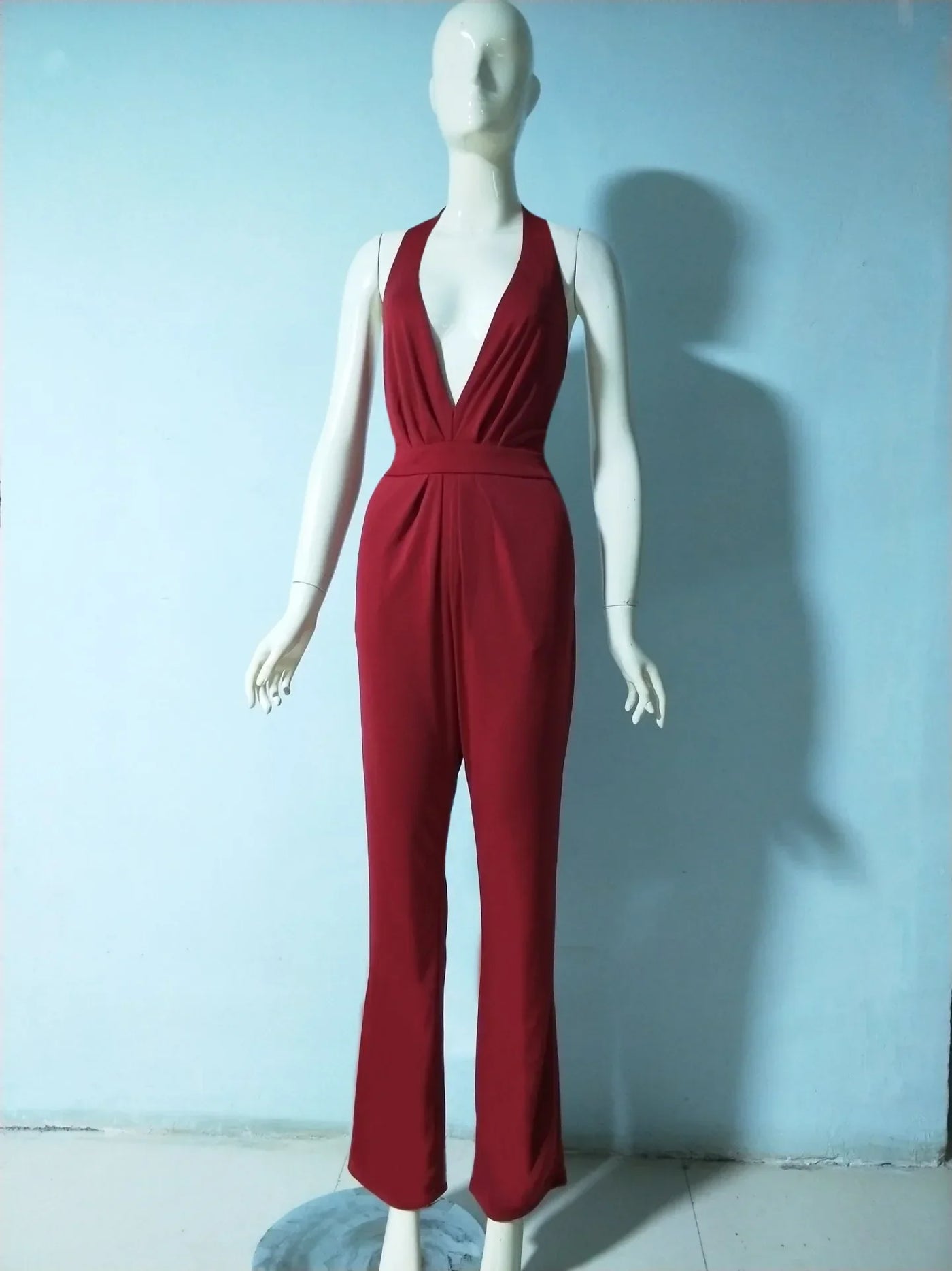 Jumpsuits Women Sexy Playsuits Deep V-neck Sleeveless Halter Neck Backless High Waist Wide Leg Jumpsuit Elegant Party Banquet