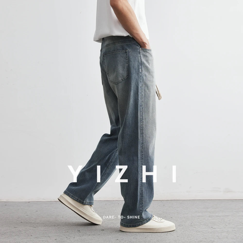 Men's Japanese Retro Jeans 2025 Summer New Fashion Personality Straight Elastic Waist Straight Jeans Loose Casual Jeans Pants