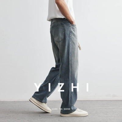 Men's Japanese Retro Jeans 2025 Summer New Fashion Personality Straight Elastic Waist Straight Jeans Loose Casual Jeans Pants