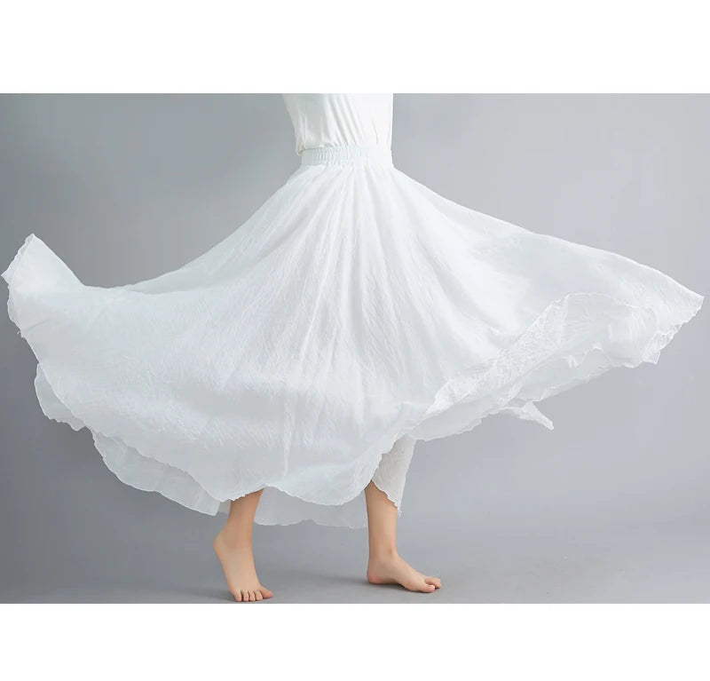 Fashion Cotton Linen Clothes Women Skirts Maxi Y2k Elegant Beach Saia Ropa Mujer Casual Vestido Boho Long Skirt Faldas Harajuku