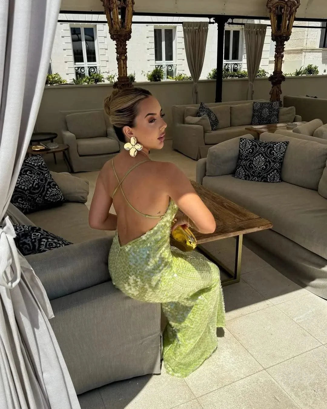 Shiny Sequins Off Shoulder Open Back Long Slim Maxi Dresses | Women, Girls | Summer Vacation Evening Party Gown