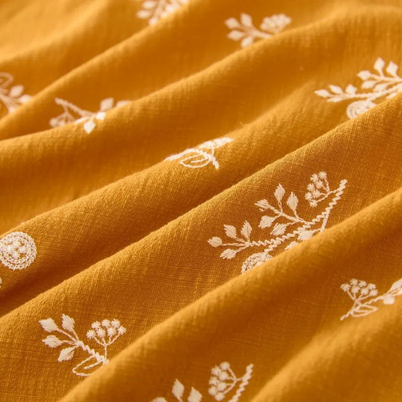 140x50cm Embroidered Slub Cotton Linen Fabric Clothing Sewing Fabric, Diy Women's Dress Forest Flower Cloth