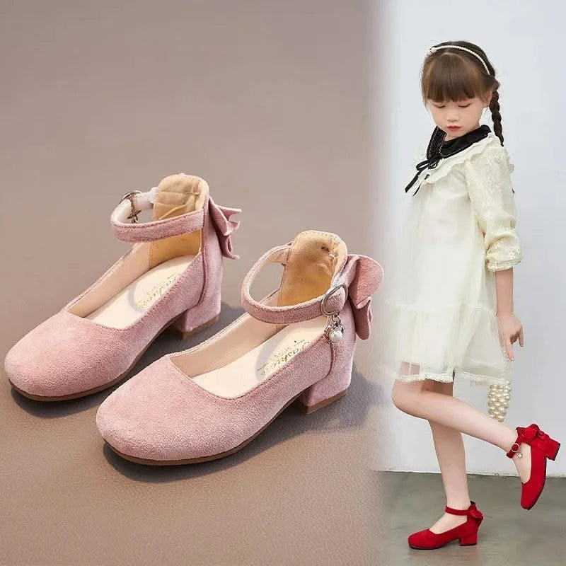 Kids Velvet Black, Pink, Red Leather High Heeled Shoes 3-15T | Girl's Princess Shoes For Party, Wedding, Dance | Children's Fashion