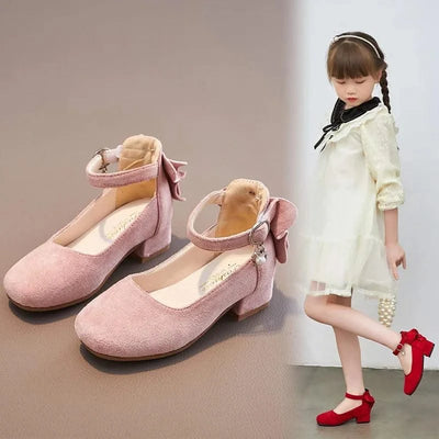 Kids Velvet Black, Pink, Red Leather High Heeled Shoes 3-15T | Girl's Princess Shoes For Party, Wedding, Dance | Children's Fashion