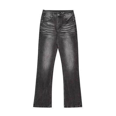 American high street washed black jeans for men stylish and straight cut slim fit elastic micro flared pants