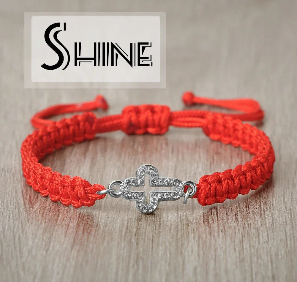 High Quality Crystal Hollow Cross Braided Bracelet Prayer Healing Bangle&Pulsera Chain Women Yoga Jewelry Gift