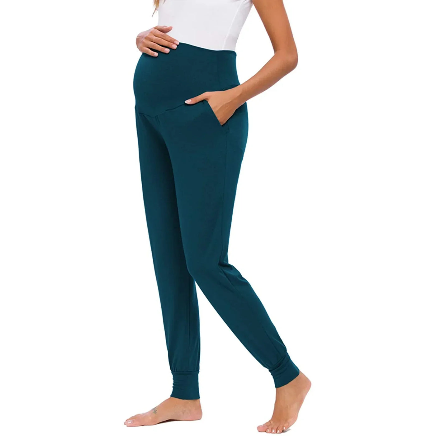 Spring Maternity Women's Casual Pants Premama Solid High Waist Strechy Lounge Trousers For Pregnant Women Joggers With Pockets