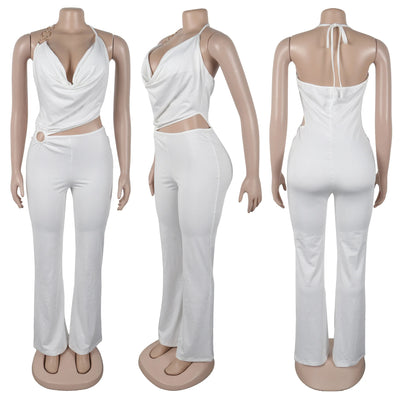 Women Jumpsuits For Summer Autumn Sleeveless Solid Color Bandage Loose Fashion Streetwear Overalls Wide Leg Pants Trousers 2025