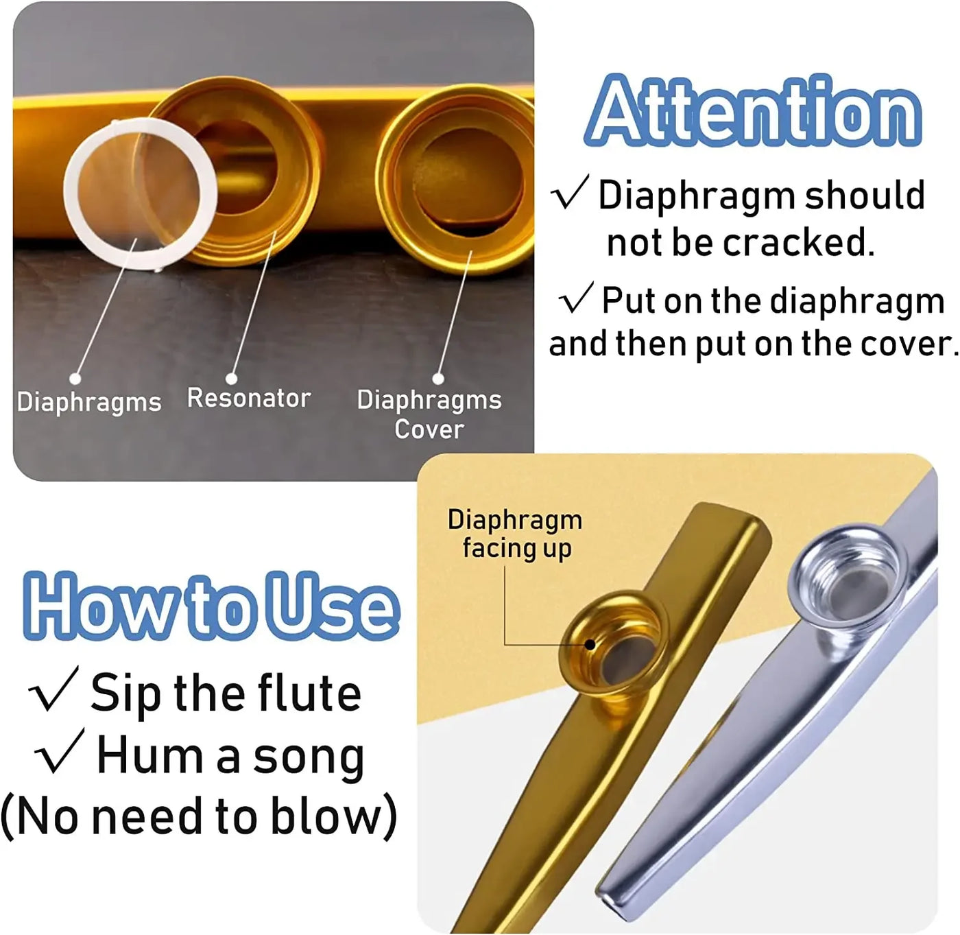 Metal Kazoo Musical Instruments Flutes Diaphragm Mouth Kazoos Musical Instruments Good Companion for Guitar
