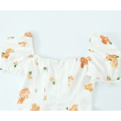 Summer Dresses 2025 Women French Style Floral Print Puff Sleeve Dress Lace Trim A-line Short Elegant Sundress Chic Lady Robe